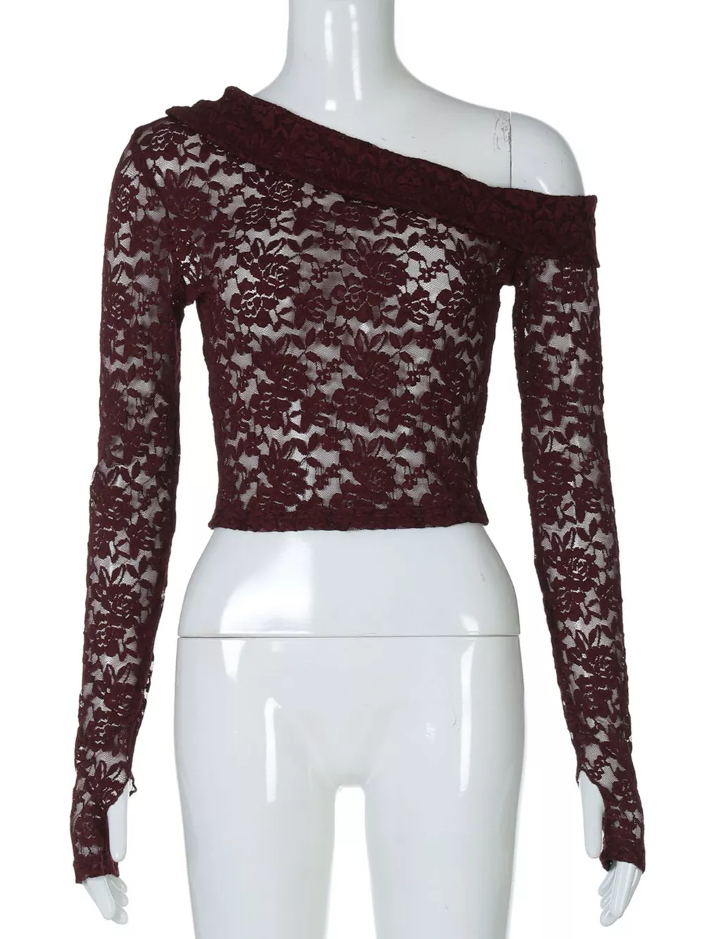 Lace One-Shoulder Long Sleeve Top, image 6