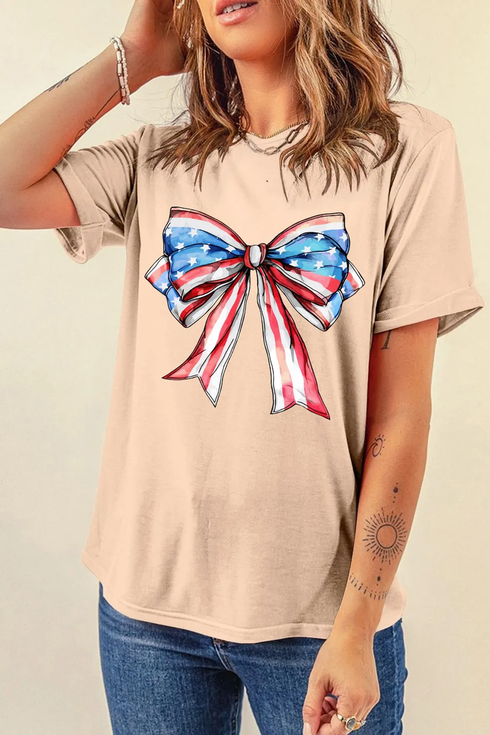Bow Graphic Round Neck Short Sleeve T-Shirt, image 5