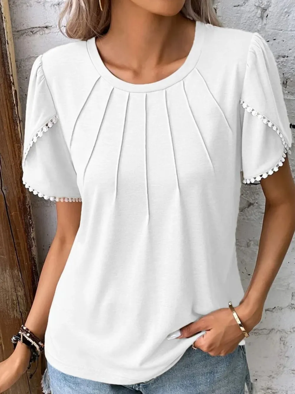 Full Size Round Neck Petal Sleeve Blouse Plus Size, image 14