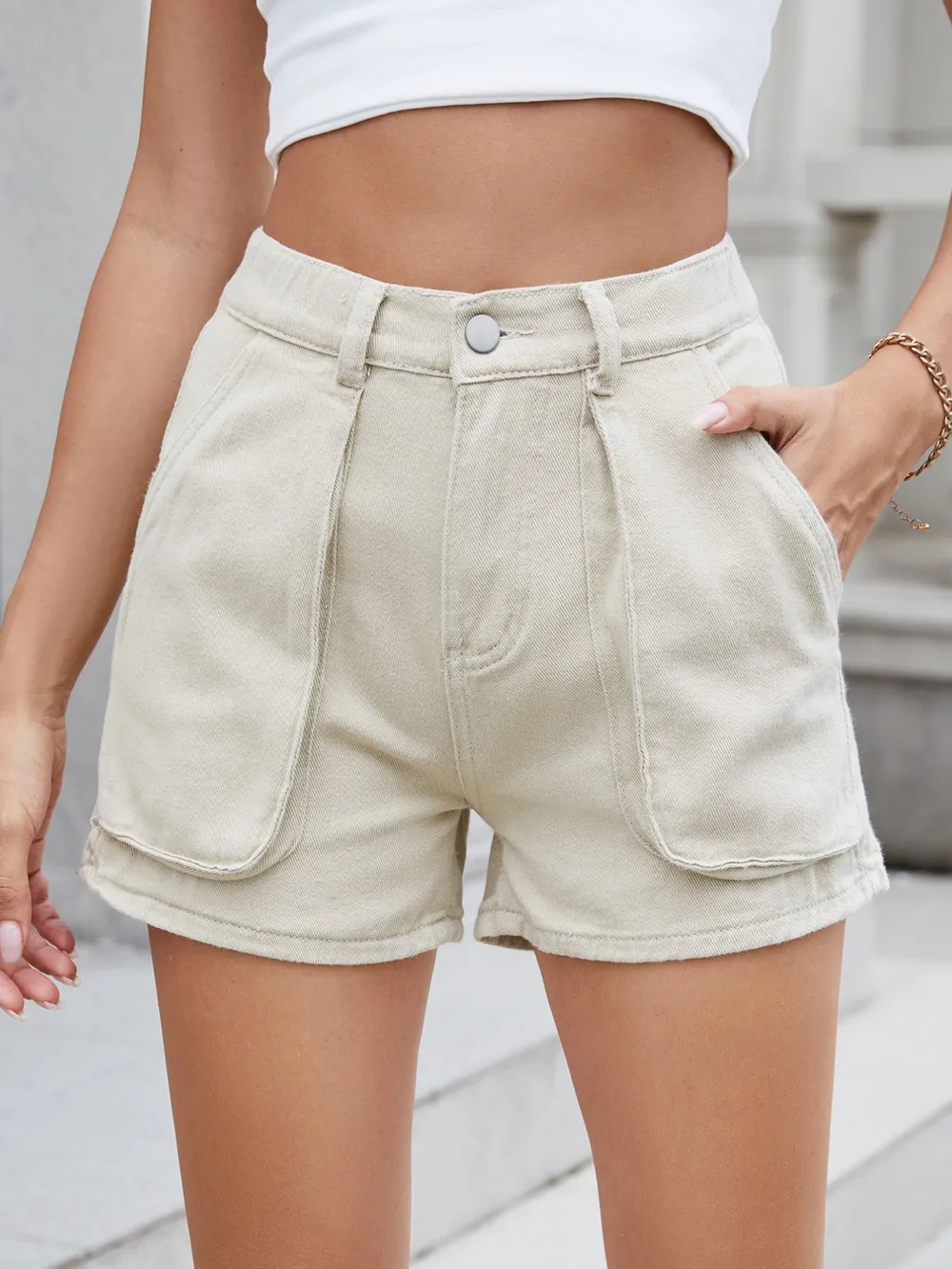 High Waist Utility Pocket Denim Shorts, image 16