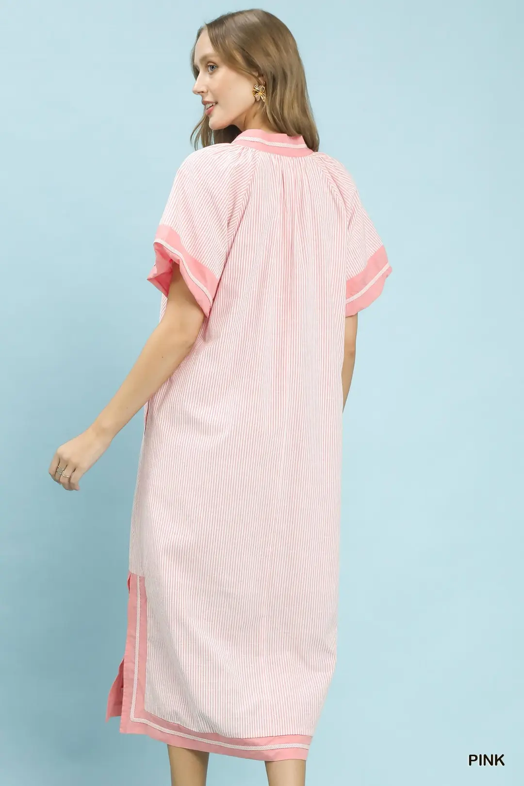 Pinstripe Contrast Trim Midi Dress, image 3