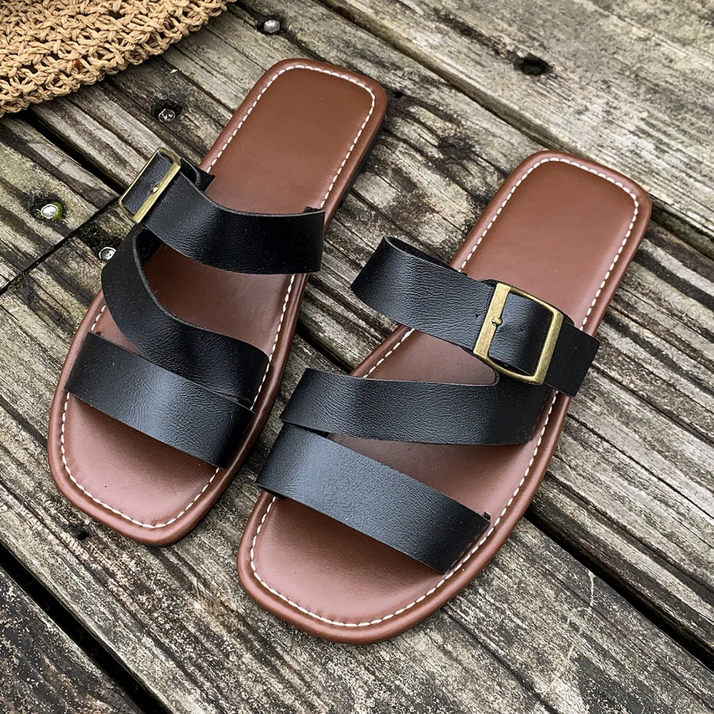 Open Toe Buckle Flat Sandals, image 10