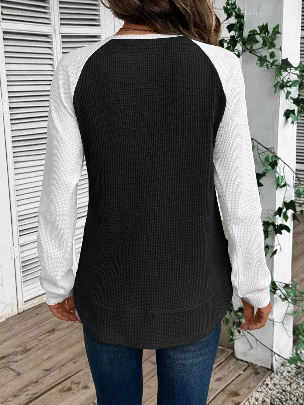 Contrast Raglan Sleeve Waffle Knit T-Shirt, image 3
