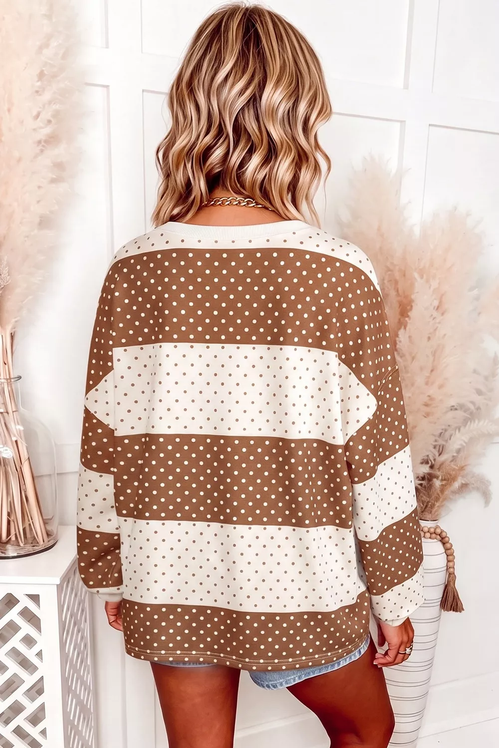 Polka Dot Color Block Long Sleeve Top, image 2