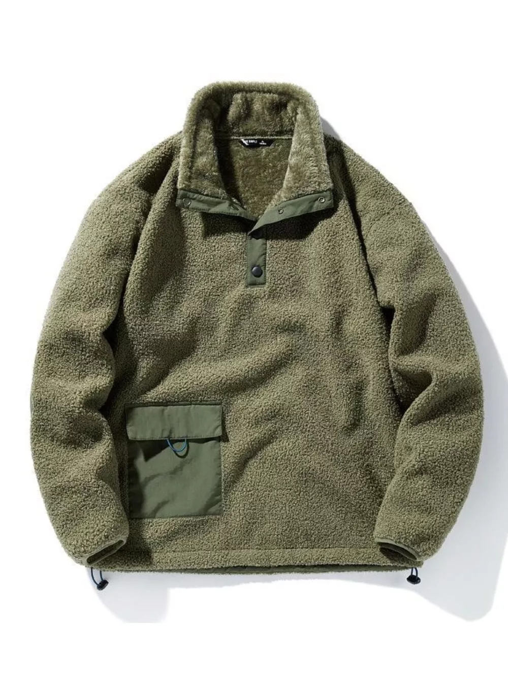 Men's Plus Size Drawstring Fleece Long Sleeve Top, image 2