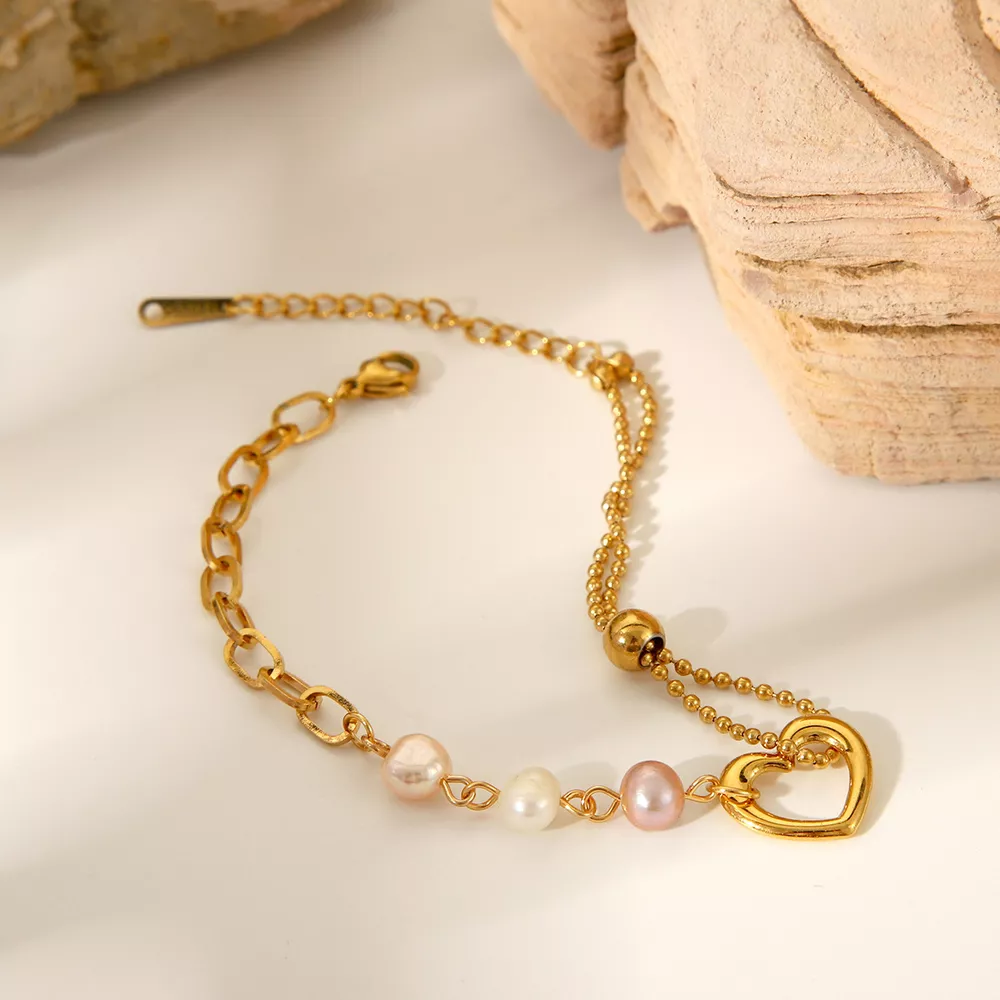 18K Gold-Plated Heart Pearl Bracelet, image 5