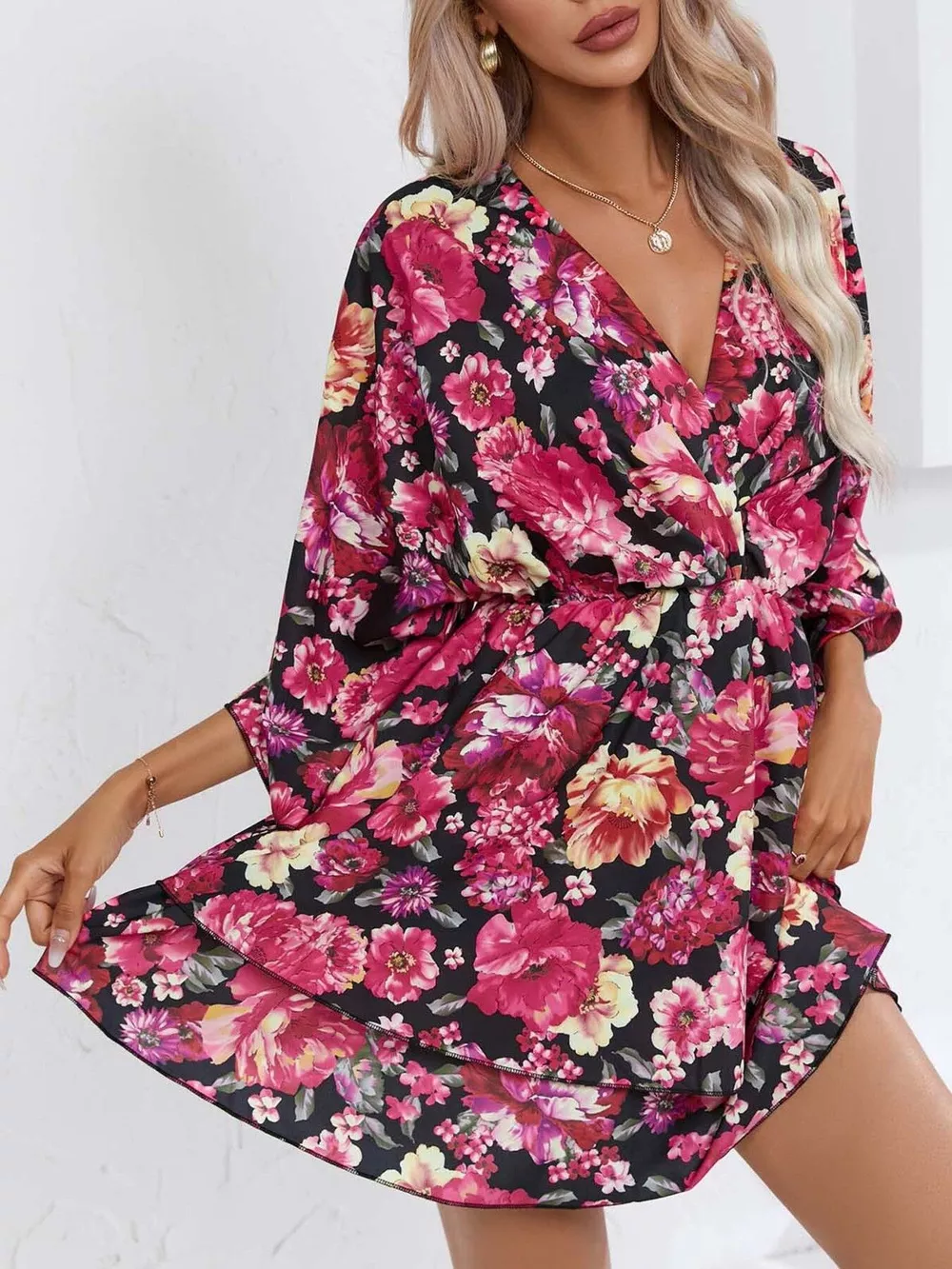 Floral Print Layered Ruffle Hem Mini Dress, image 13