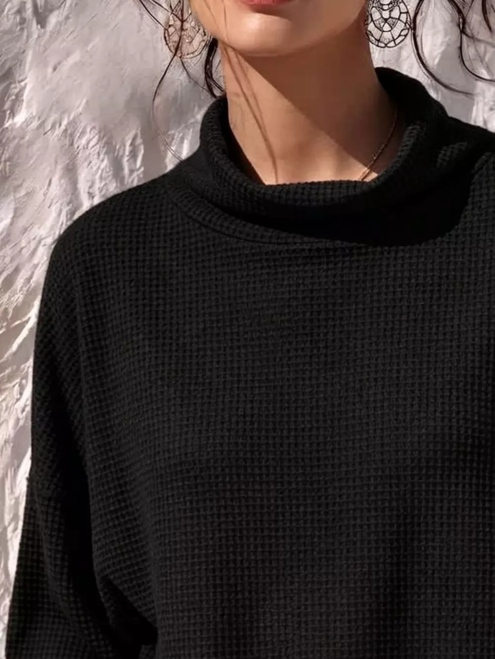 Full Size Waffle Knit Mock Neck Long Sleeve T-Shirt Plus Size, image 8
