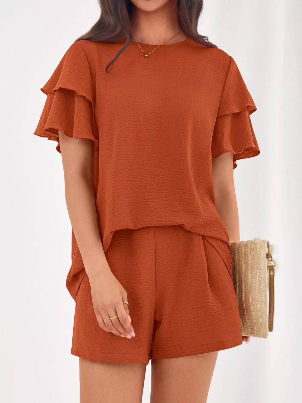 Ruffle Sleeve Top and Shorts Two-Piece Set, image 7
