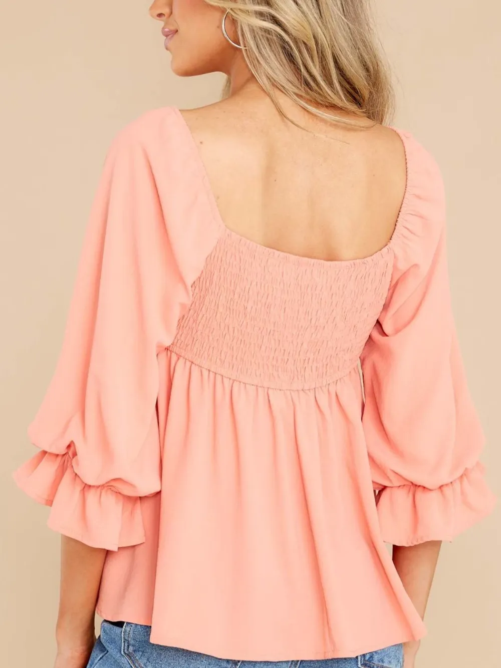 Smocked Square Neck Flounce Sleeve Blouse, image 10