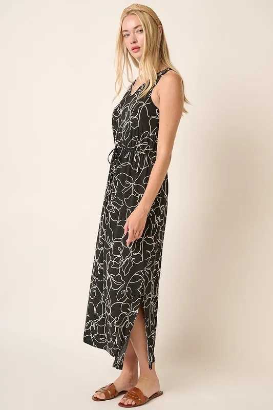 Side Slit Flower Print V-Neck Sleeveless Dress, image 4