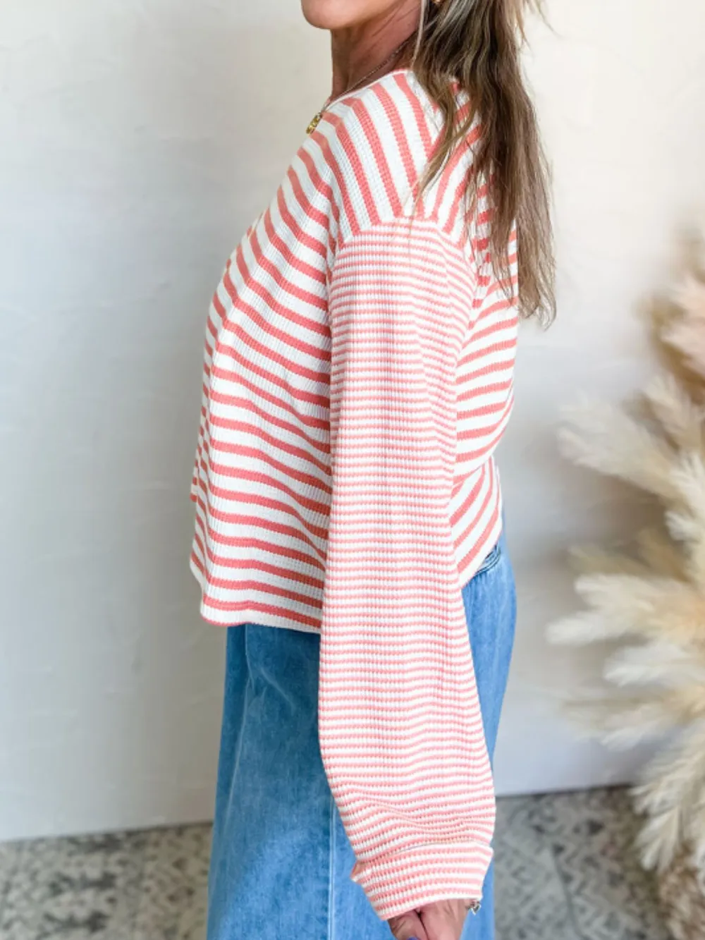 Striped Long Sleeve Ribbed Blouse, image 8