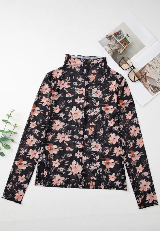 Floral Mock Neck Long Sleeve Blouse, image 11