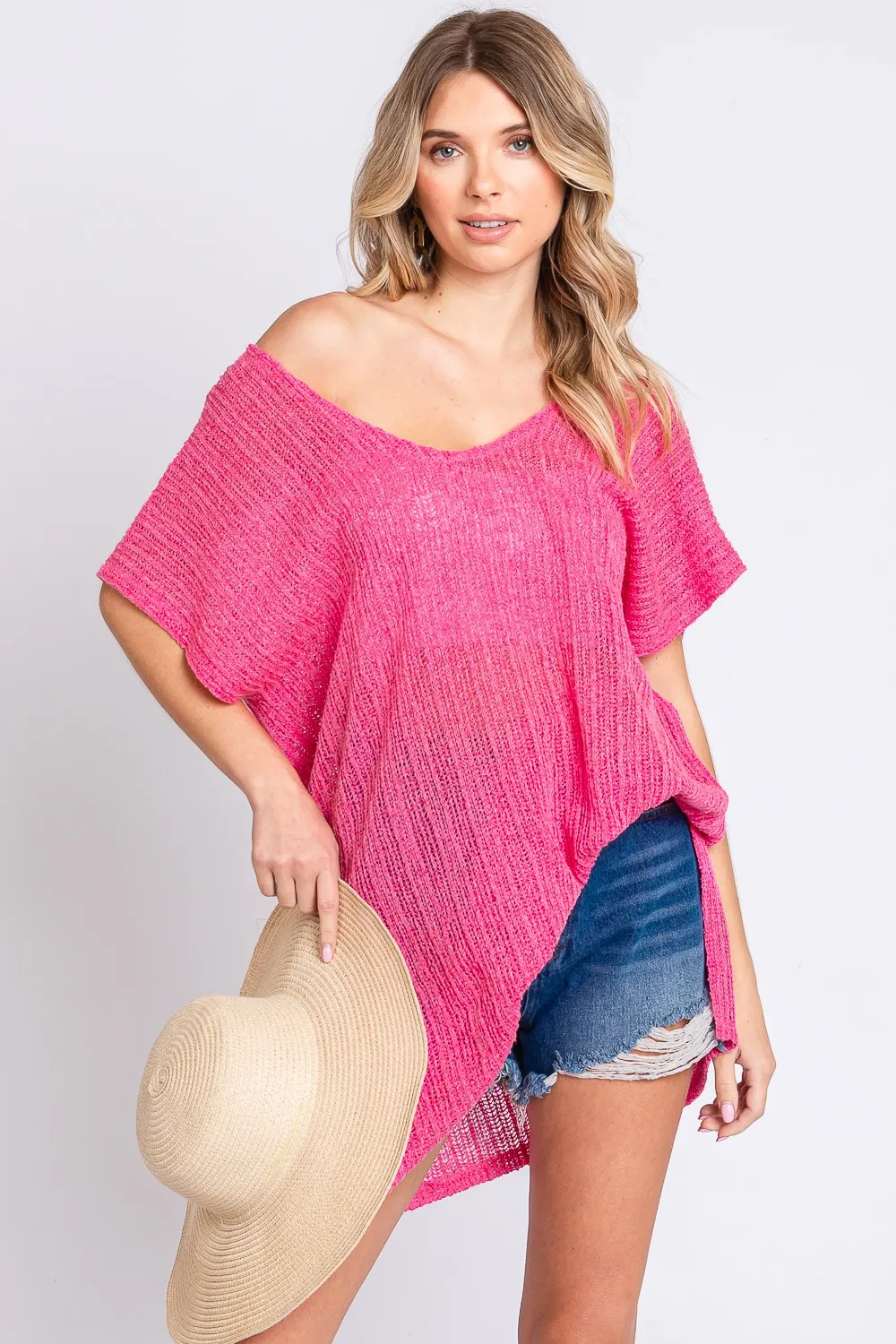 Short Sleeve Side Slit Knit Cover Up Dress, image 4