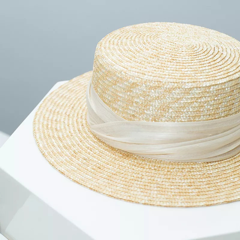 Straw Boater Hat with Ribbon Accent, image 4