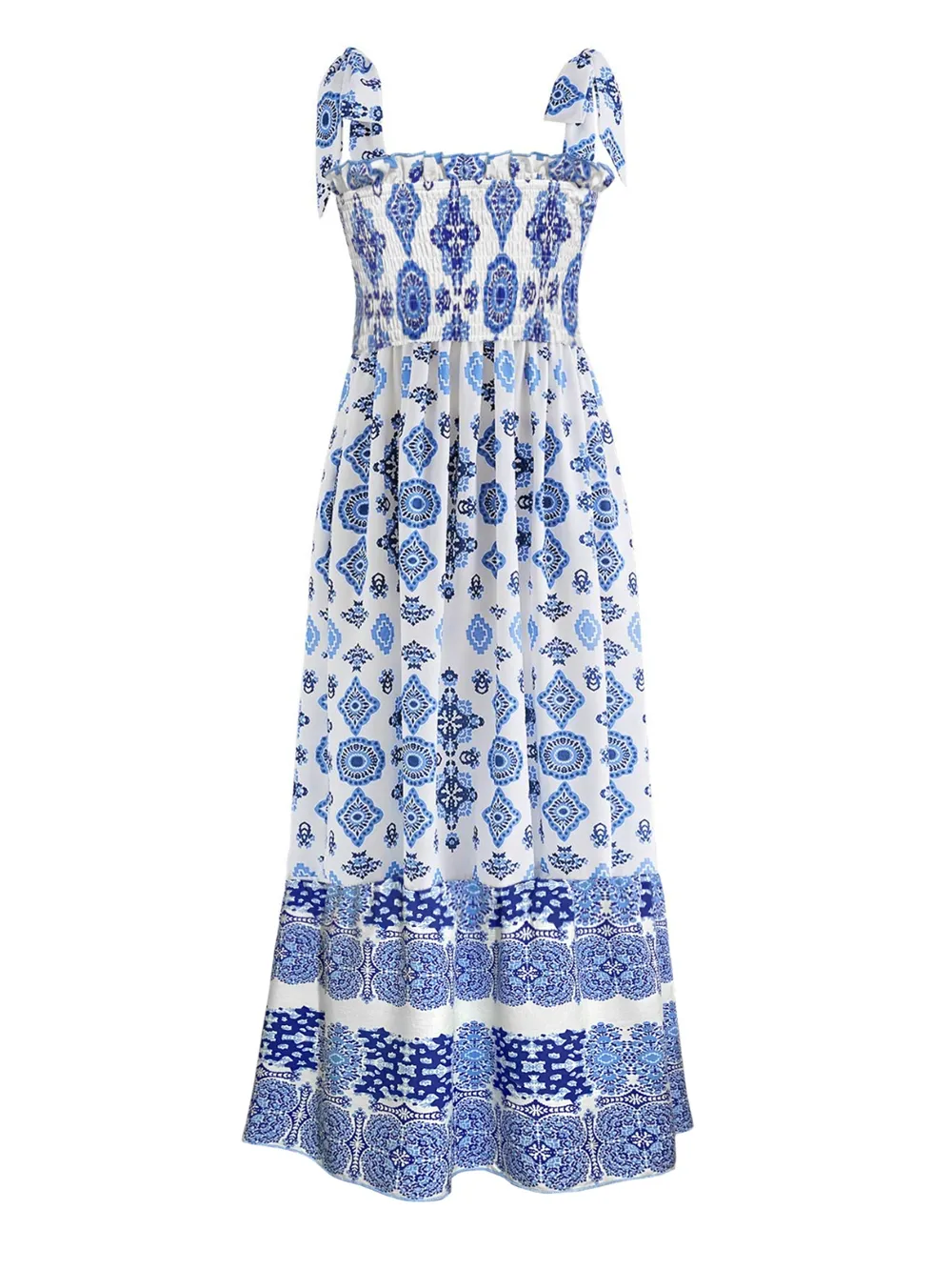 Smocked Printed Square Neck Cami Dress, image 4