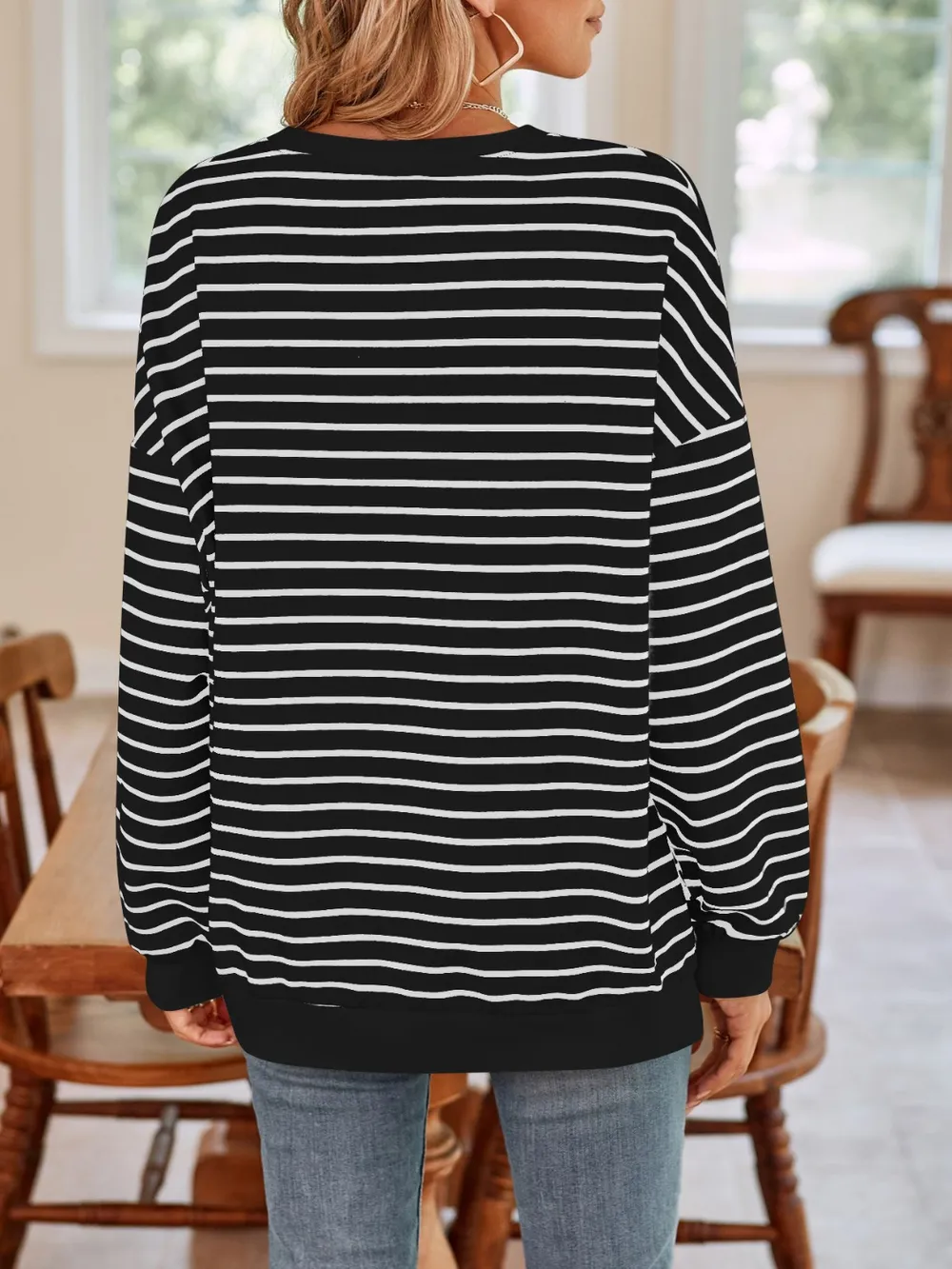 Striped Round Neck Long Sleeve Sweatshirt, image 29