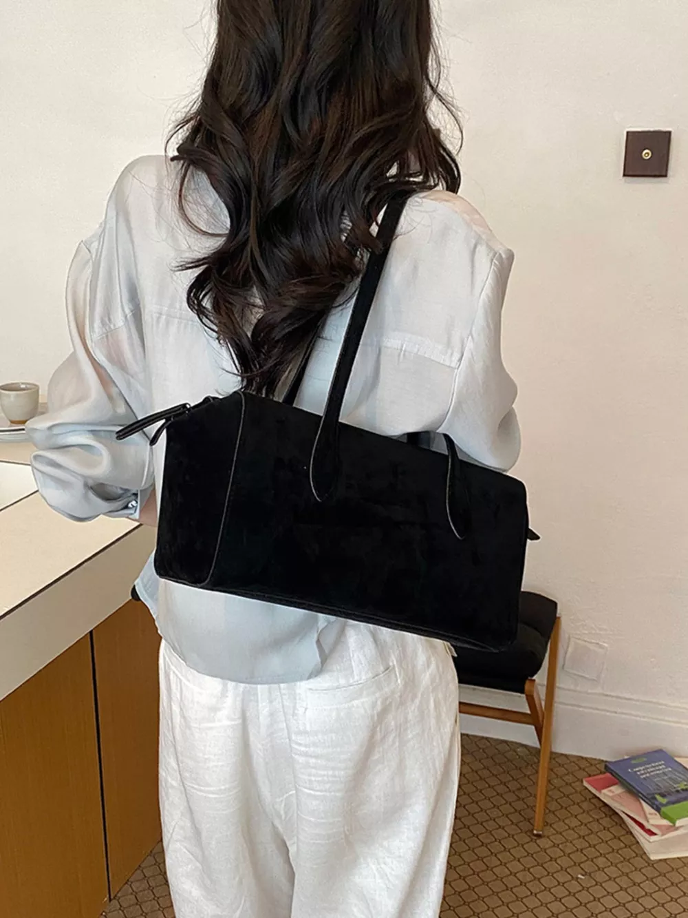 Suede Texture Rectangular Shoulder Bag, image 5