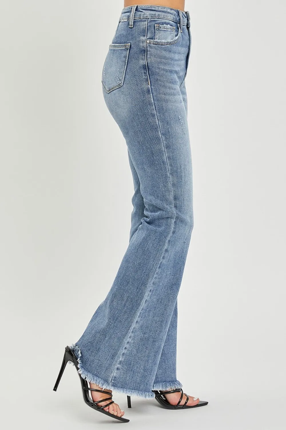 Full Size High Waist Raw Hem Flare Jeans, image 3