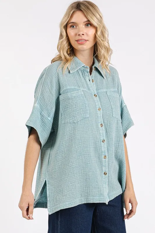 Mineral Wash Gauze Oversized Short Sleeve Shirt, image 4