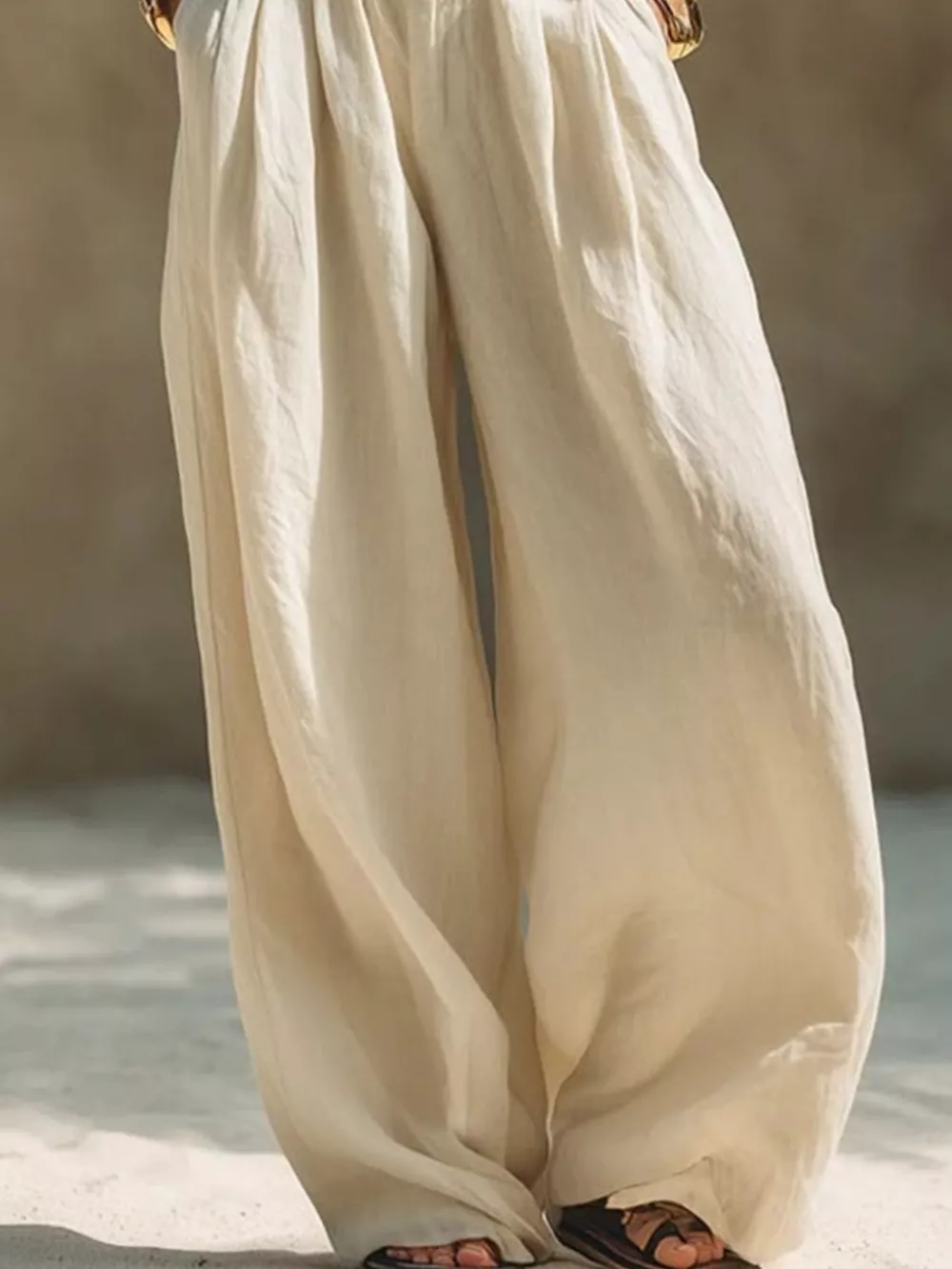 Full Size Elastic Waistband Wide Leg Pants Plus Size, image 2