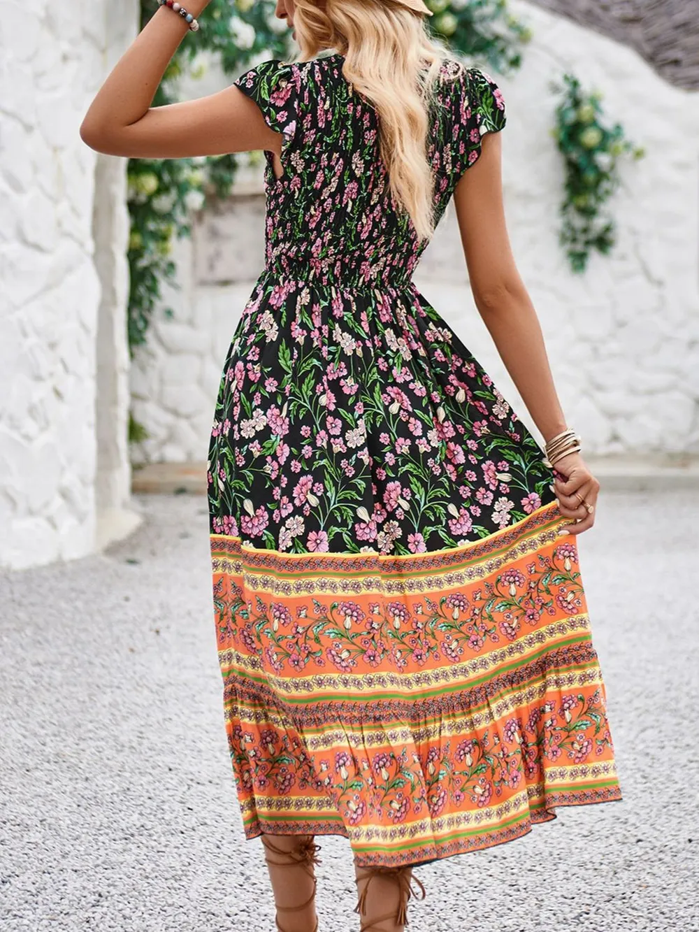 Printed Round Neck Cap Sleeve Dress, image 12