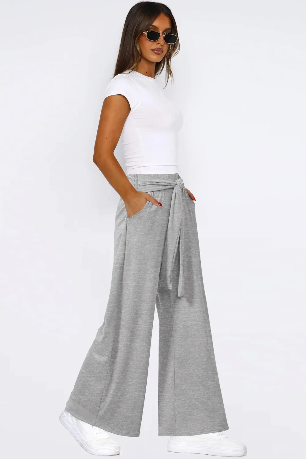 Tied Pocketed Wide Leg Pants, image 3