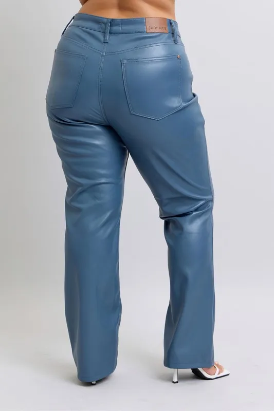 Full Size High Waist Tummy Control Faux Leather Bootcut Pants Plus Size, image 4