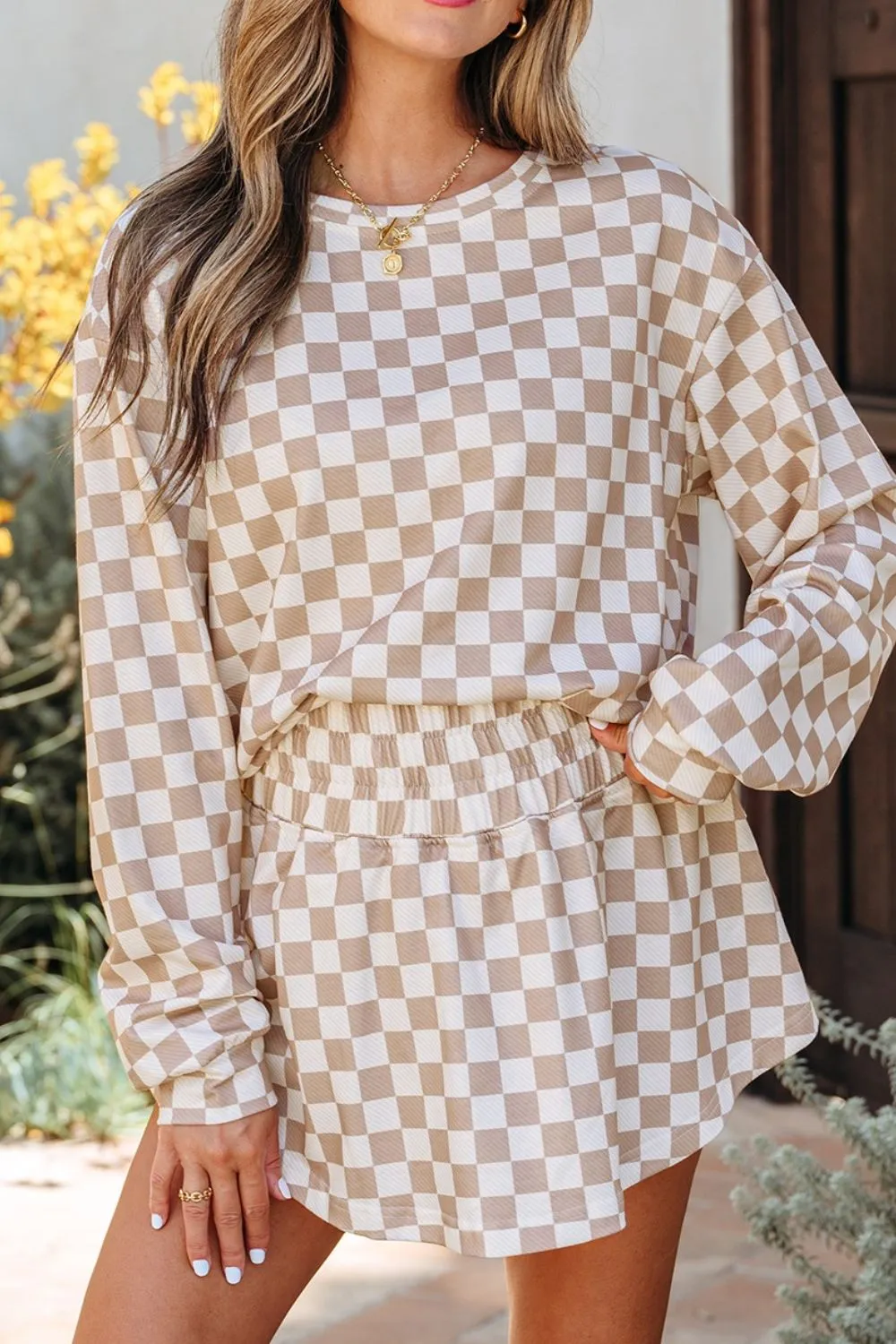 Checkered Long Sleeve Top and Skirt Two-Piece Set, image 11