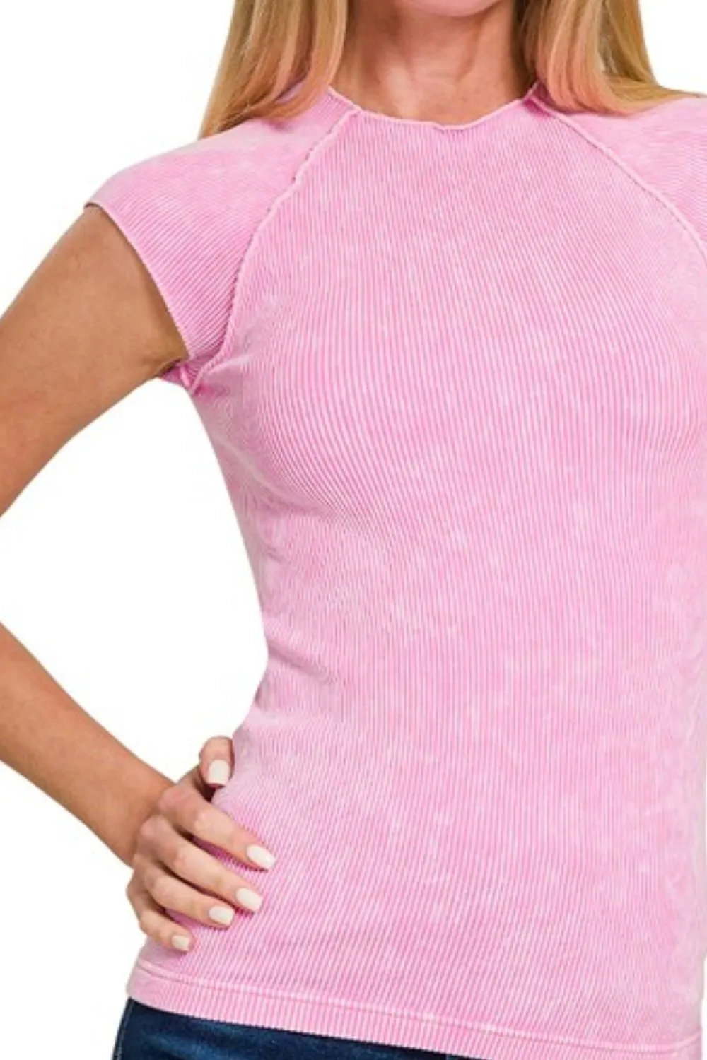 Stone Washed Ribbed Seamless Top, image 3