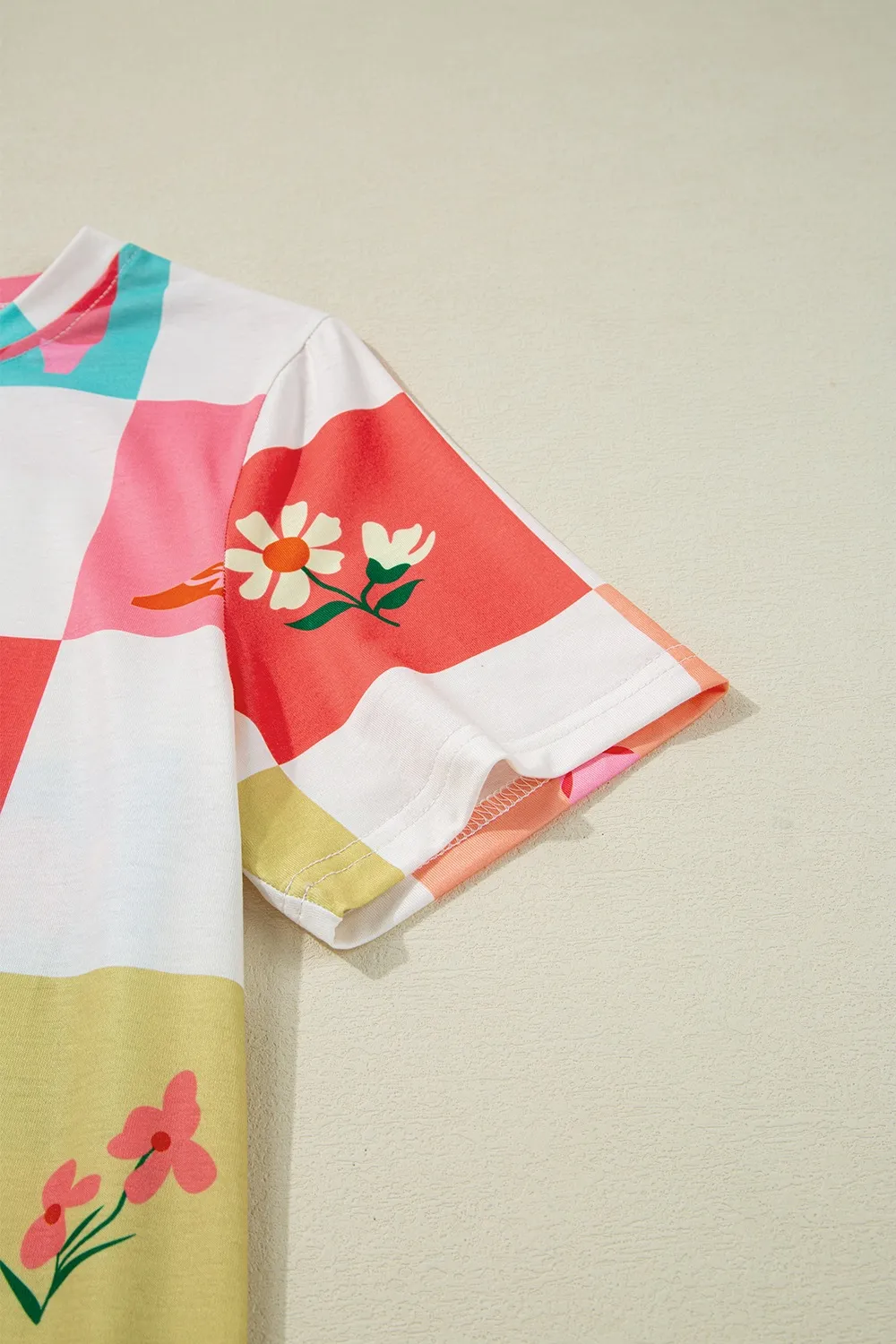 Checker Print Round Neck Short Sleeve T-Shirt, image 7