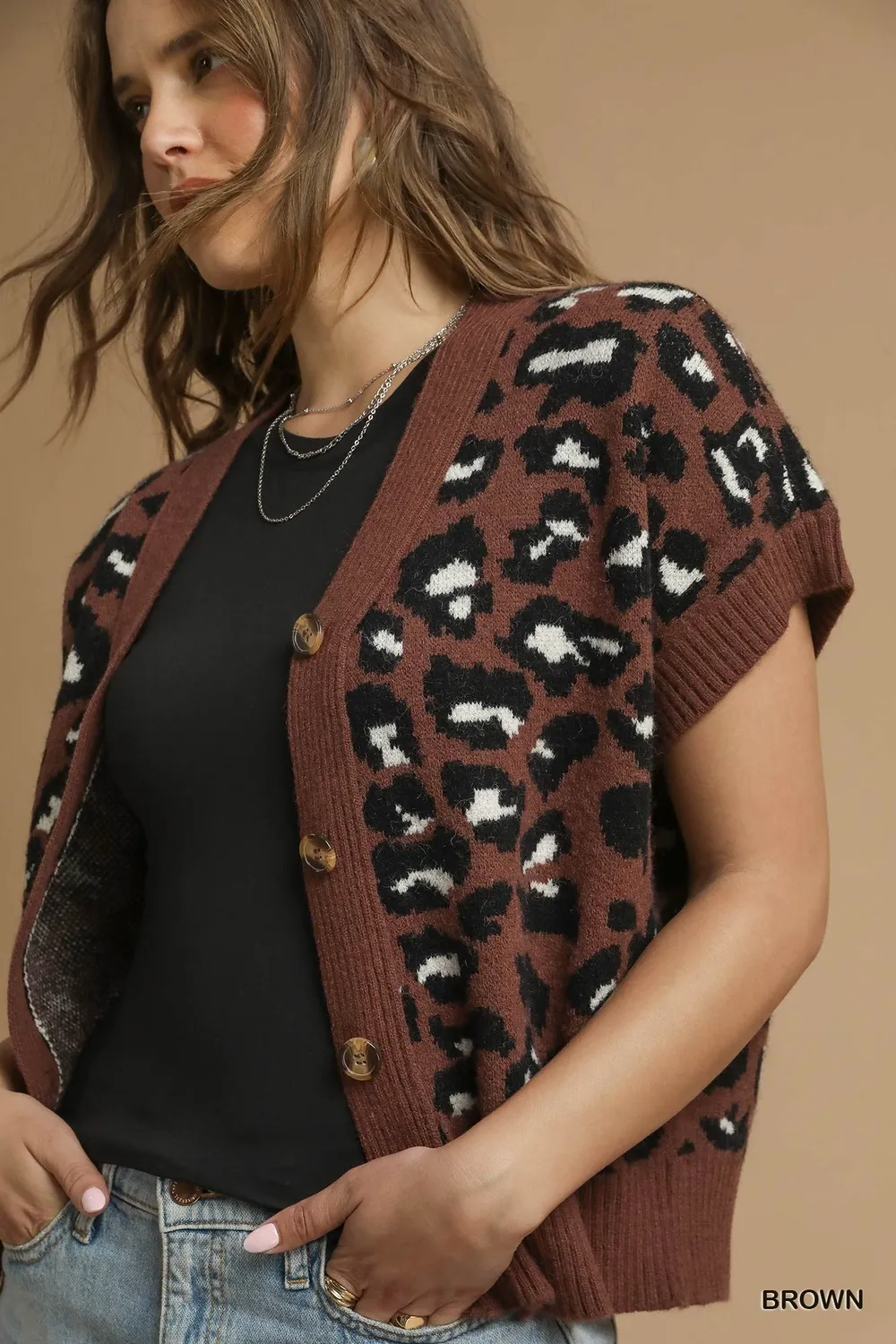 Leopard Button Down Short Sleeve Cardigan, image 5