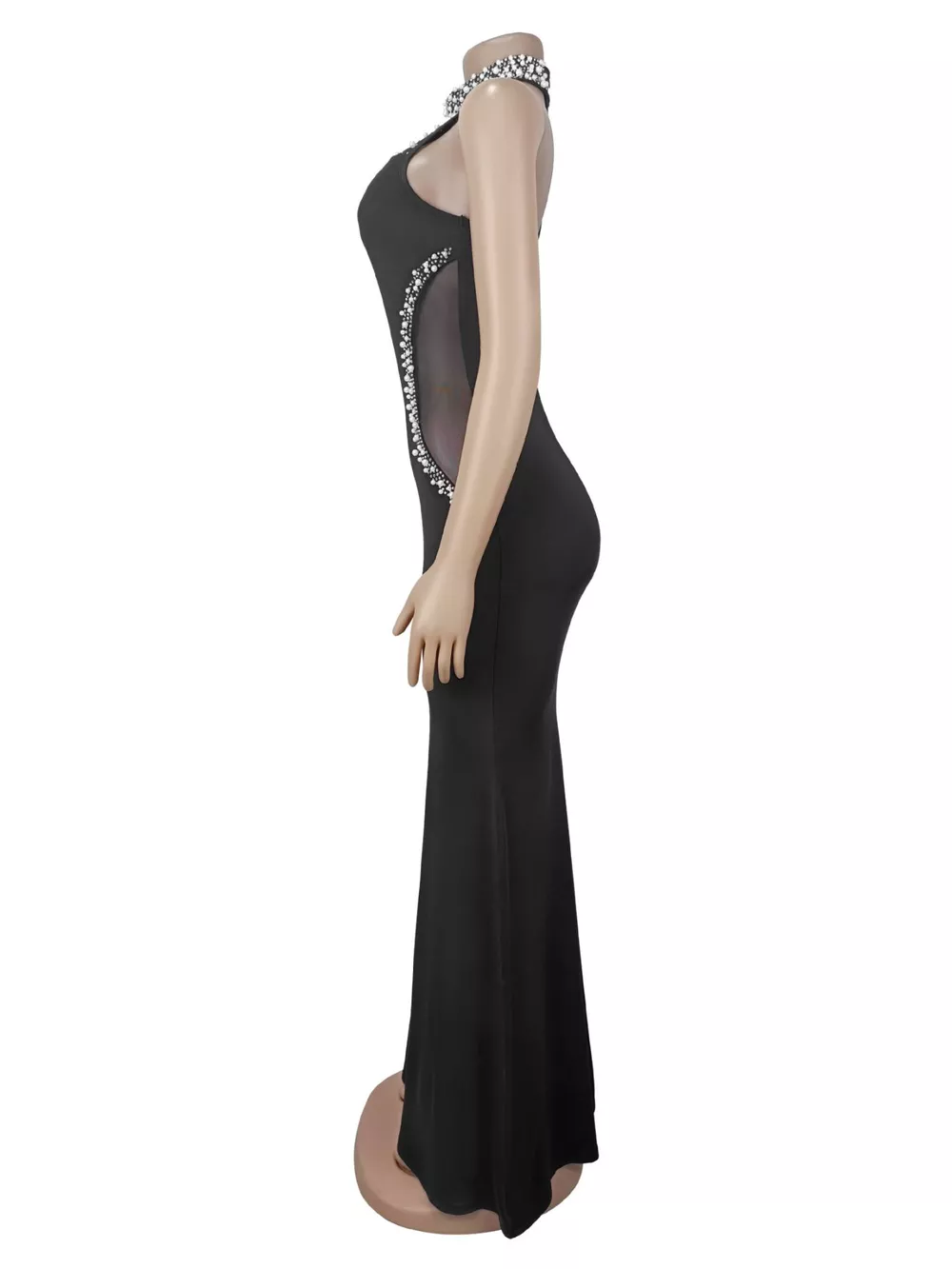 Pearl Detail Rhinestone Sleeveless Maxi Dress, image 10
