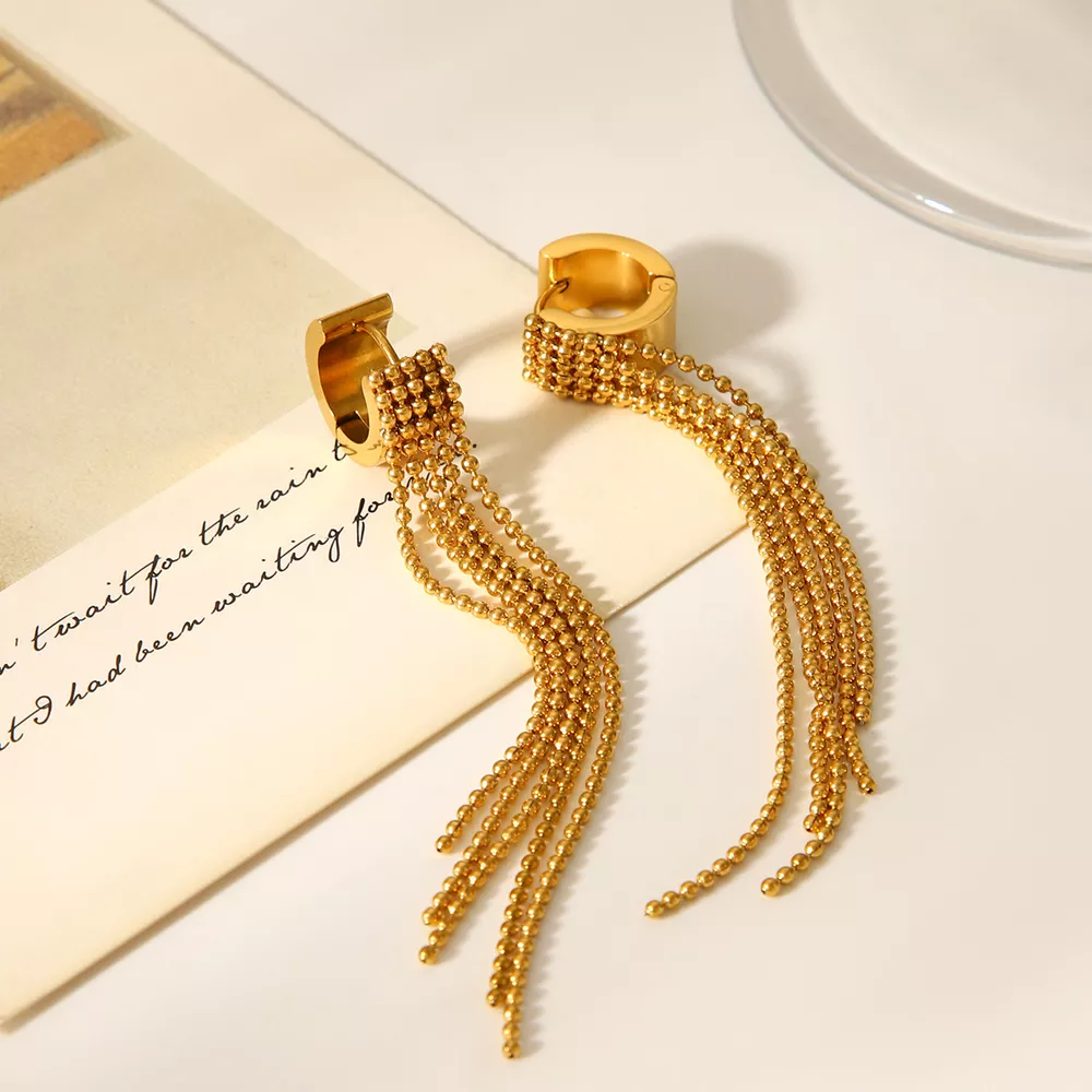 18K Gold-Plated Tassel Chain Earrings, image 2