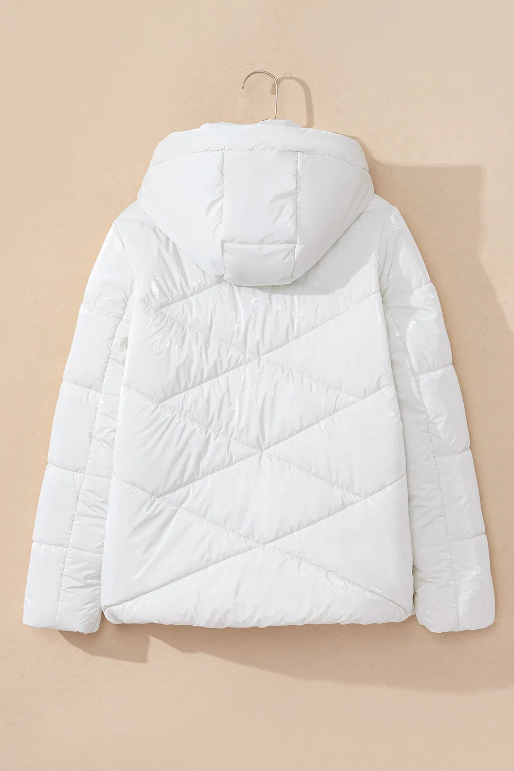 Drawstring Zip Up Long Sleeve Hooded Winter Coat, image 6