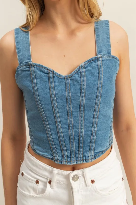 Washed Sweetheart Neck Wide Strap Denim Tank, image 4