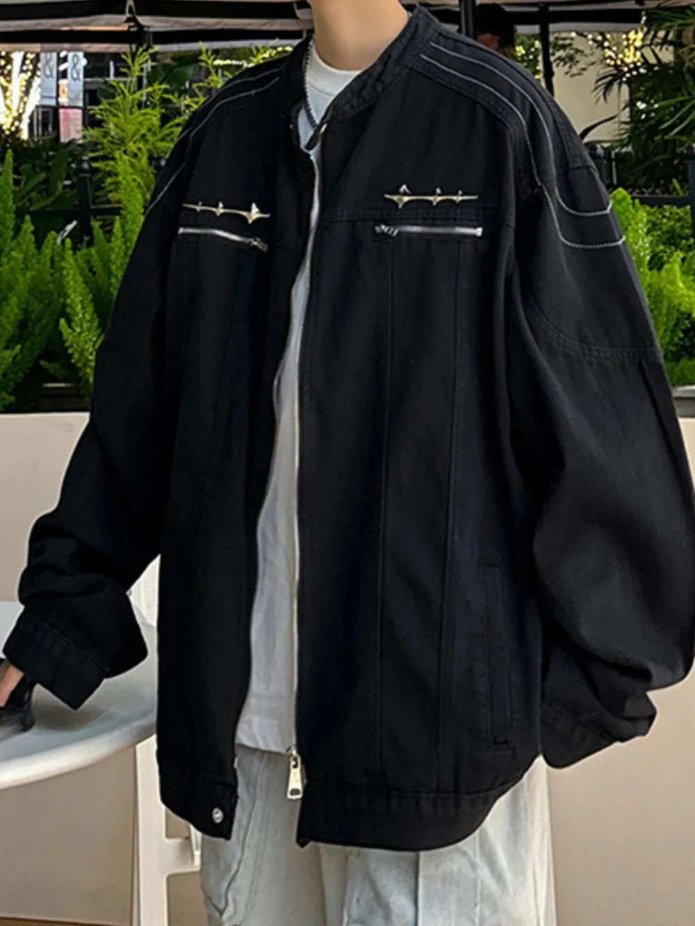 Men's Plus Size Zip Up Long Sleeve Denim Jacket, image 3