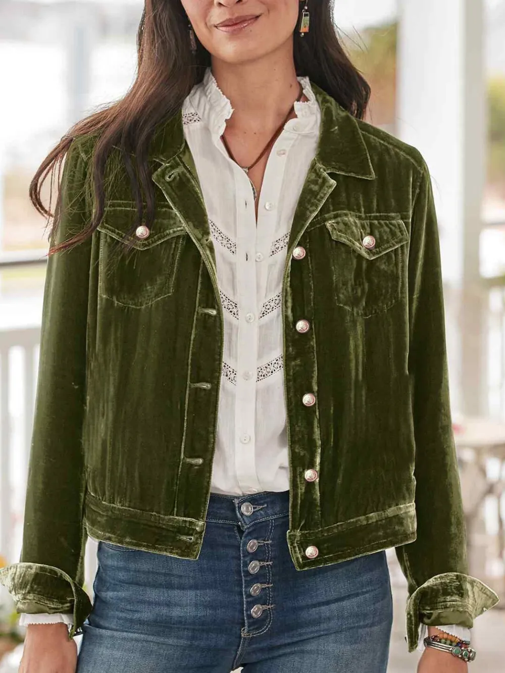 Button Up Long Sleeve Jacket with Chest Pockets, image 17