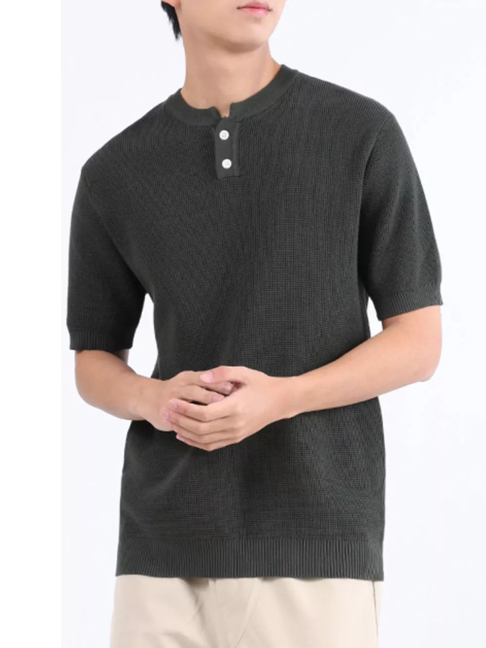 Men's Plus Size Textured Knit Henley T-Shirt, image 2