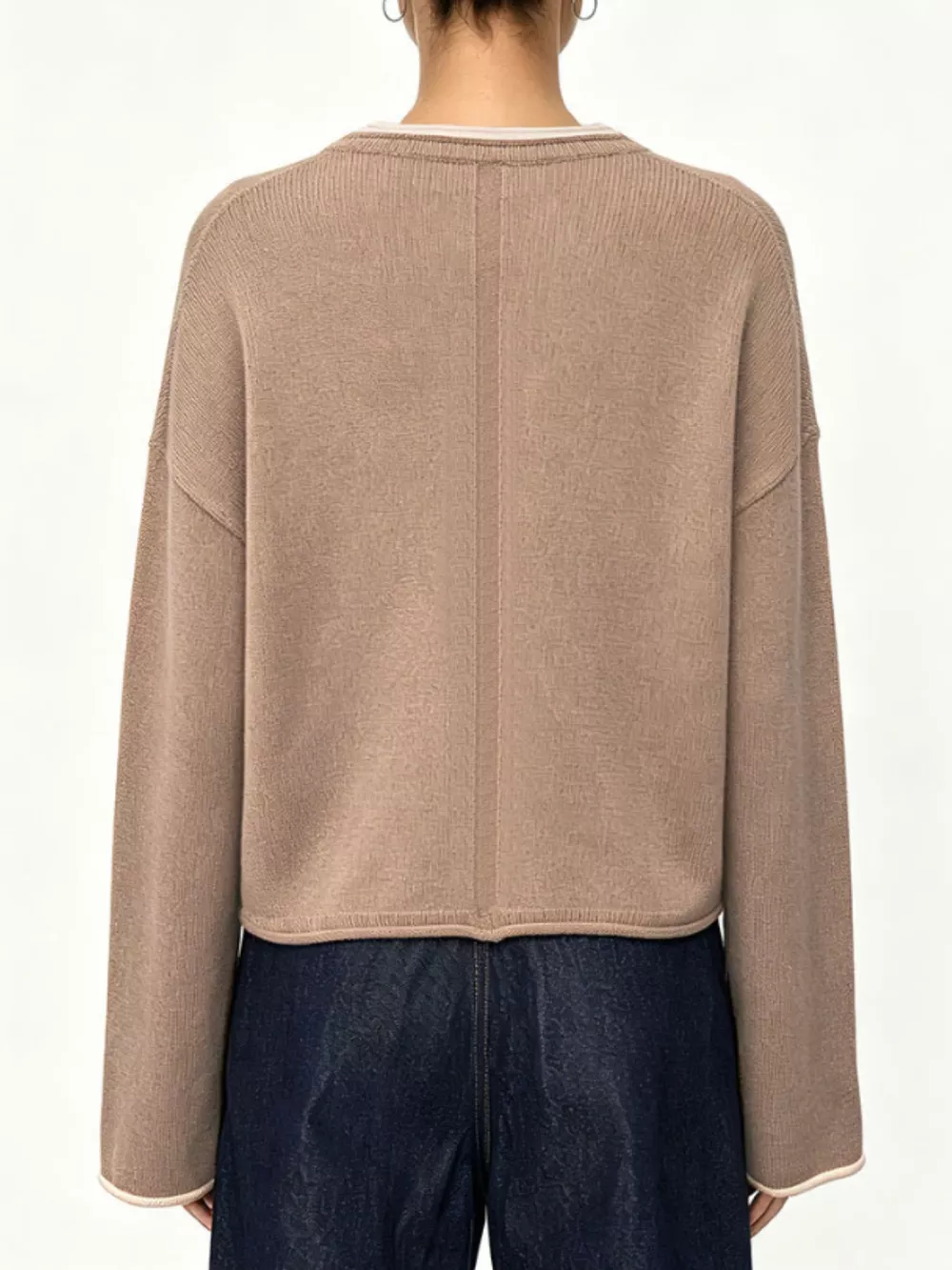 Crew Neck Dropped Shoulder Sweater, image 3