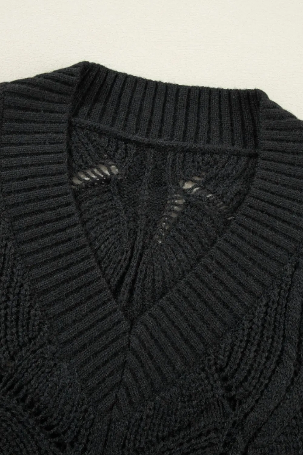 Openwork V-Neck Long Sleeve Sweater, image 14