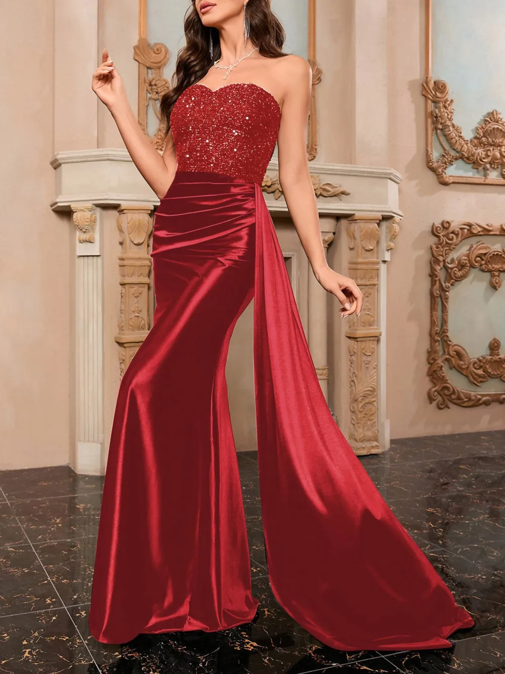 Sequin Sweetheart Neck Tube Evening Dress, image 5