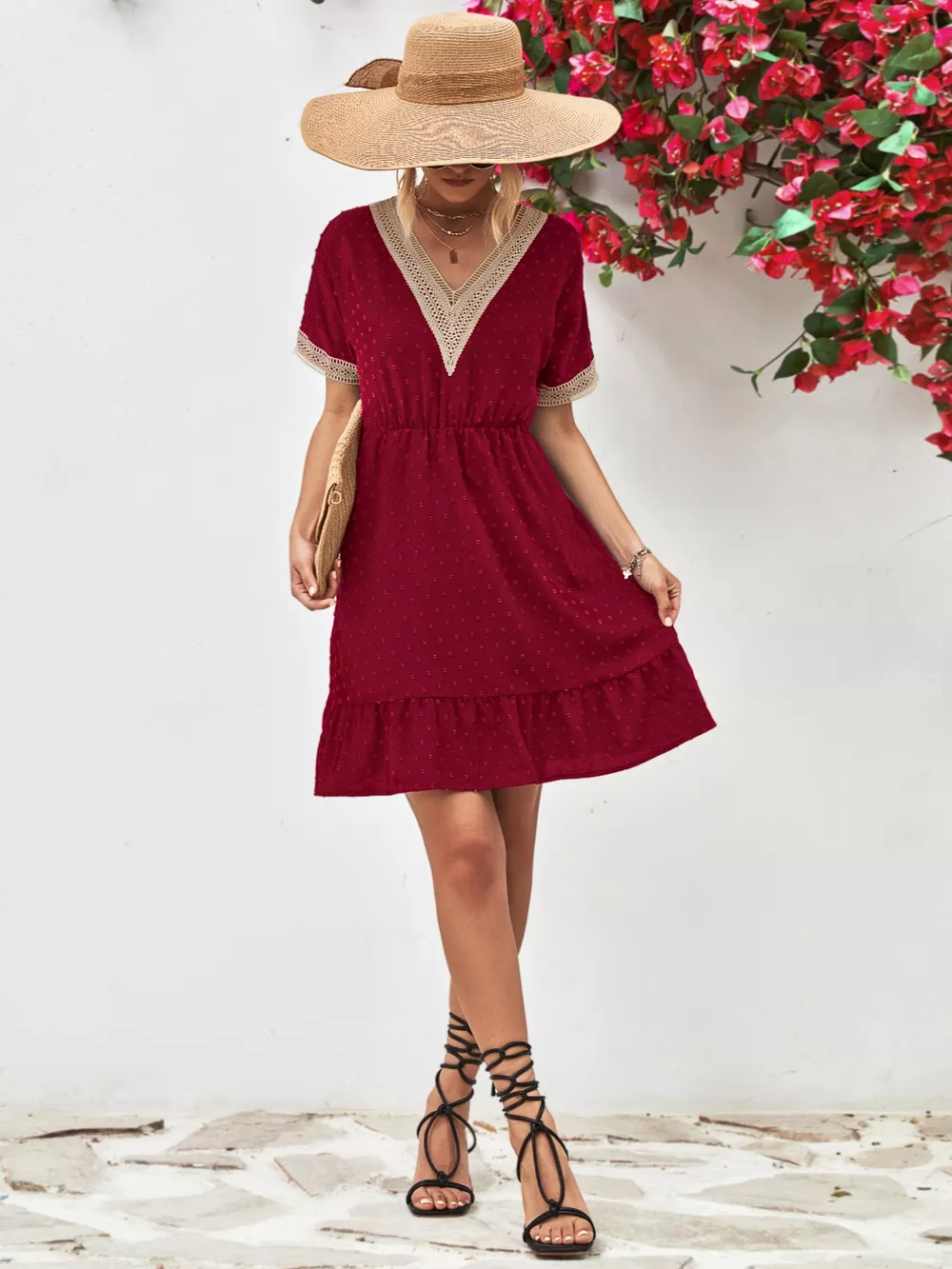 V-Neck Swiss Dot Ruffle Hem Mini Dress, image 10