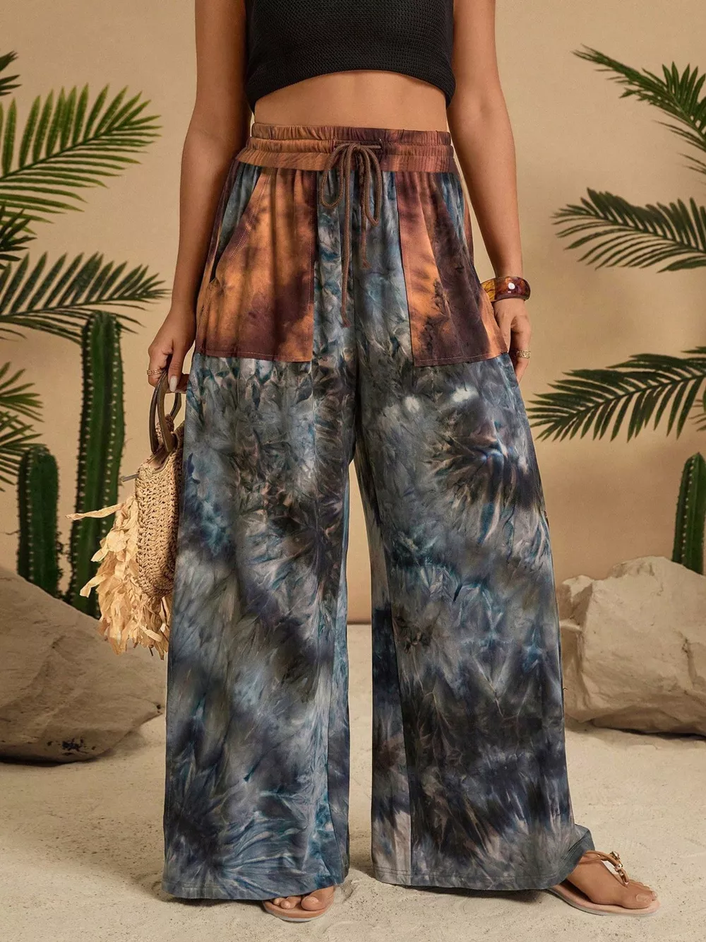 Full Size Tie-Dye Wide Leg Casual Pants Plus Size, image 8