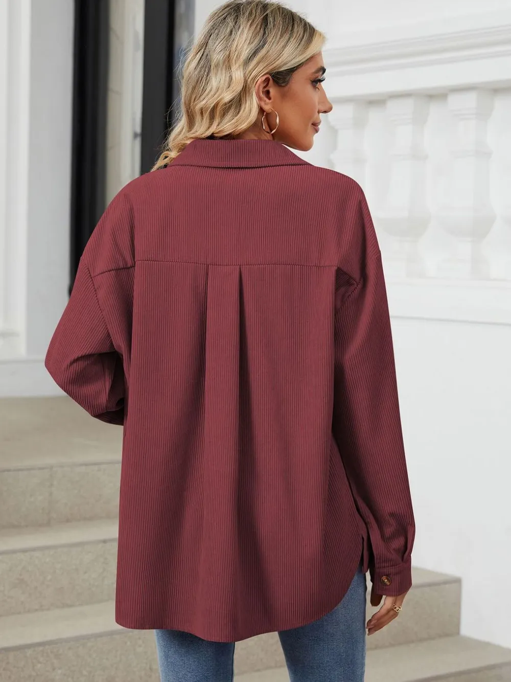 Button Up Dropped Shoulder Long Sleeve Outerwear, image 10