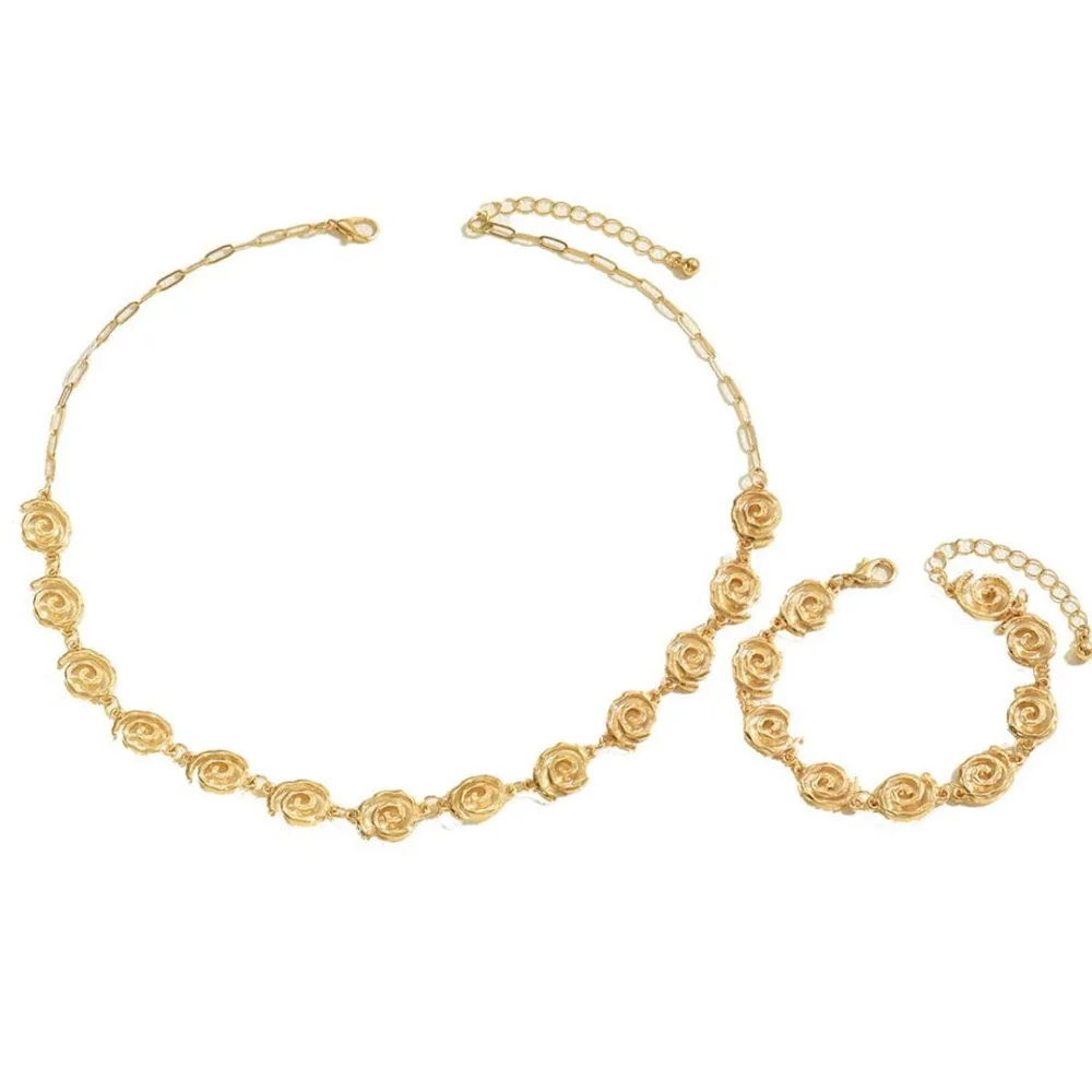 18K Gold-Plated Spiral Neclace and Bracelet Jewelry Set, image 4