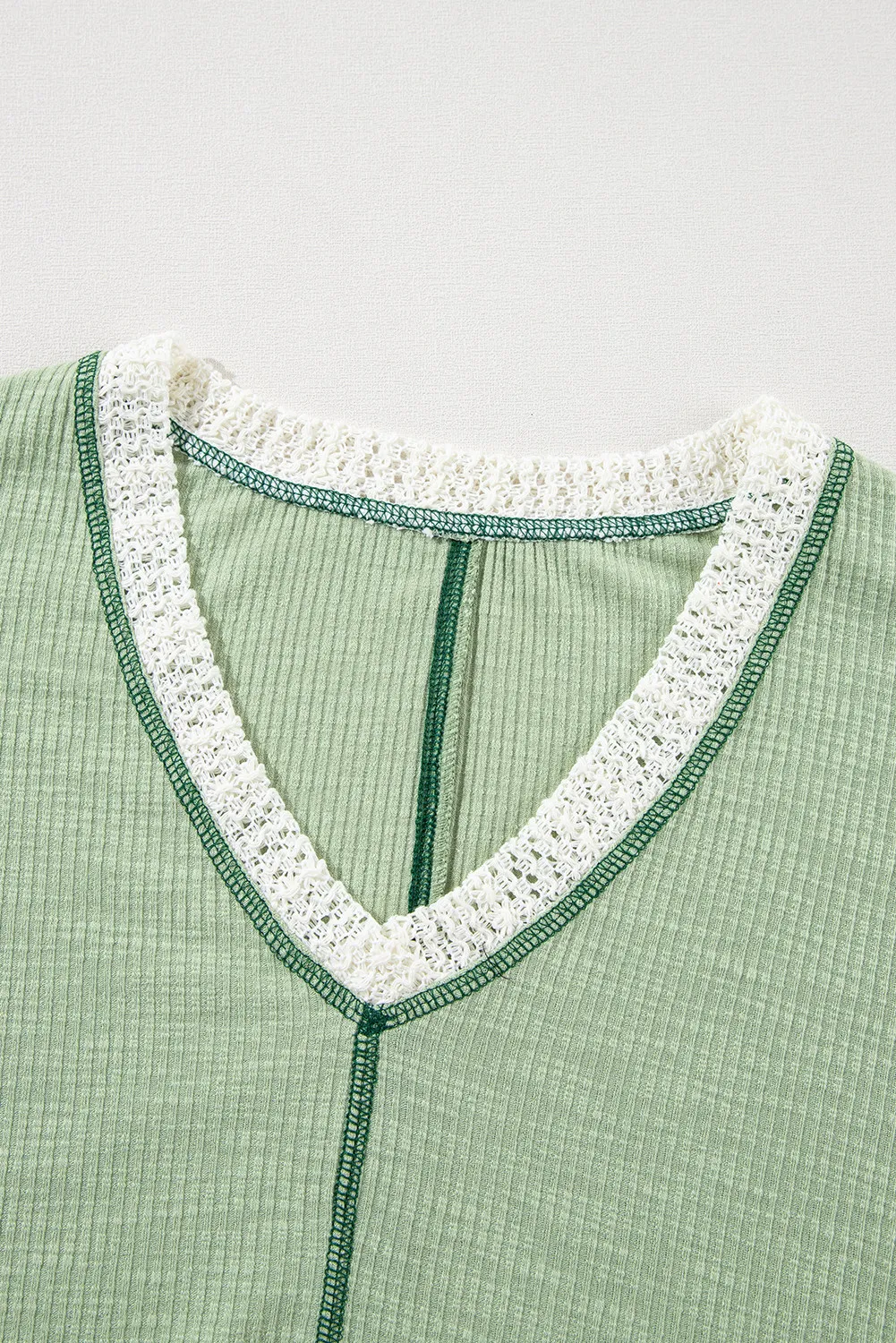 Lace Detail Contrast V-Neck Long Sleeve Blouse, image 8