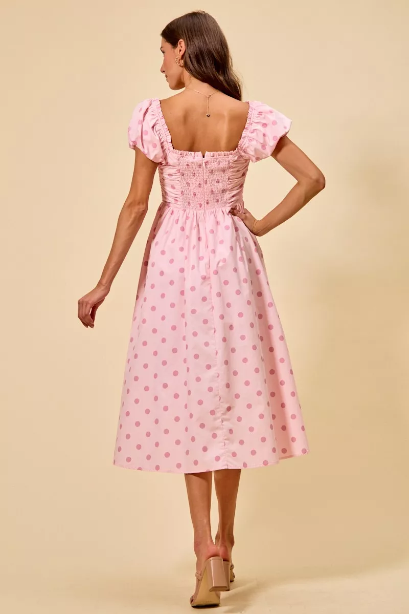 Polka Cotton Print Short Sleeves Midi Dress, image 7