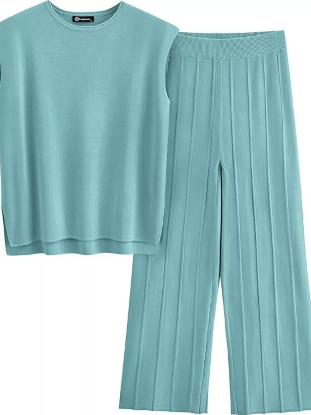 Casual Solid Color Cap Sleeve Top and Pants Knit Set, image 13