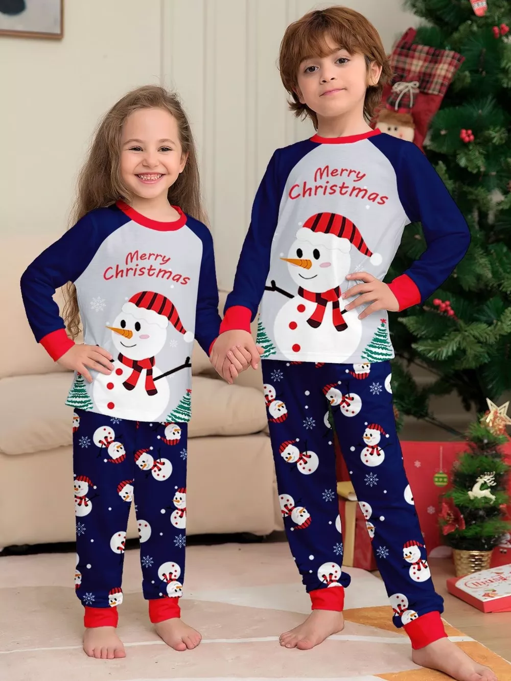 Full Size Family Matching Christmas Snowman Print Pajama Set Plus Size, image 8